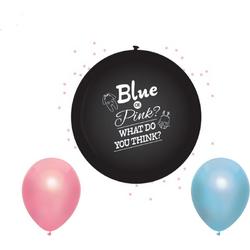 gender reveal ballonpakket met blauwe confetti, 10 roze en 10 blauwe ballonnen