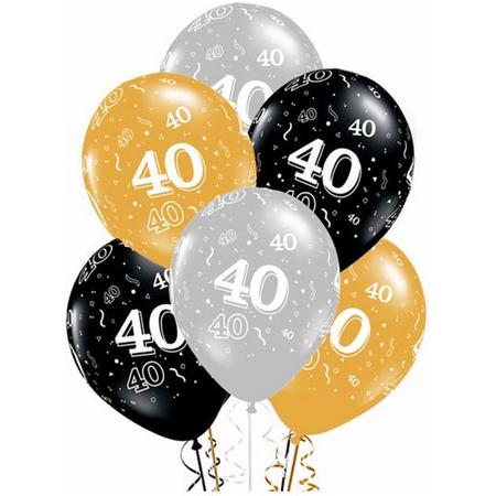 20 stuks ballonnen 40 jaar zilver - zwart - goud