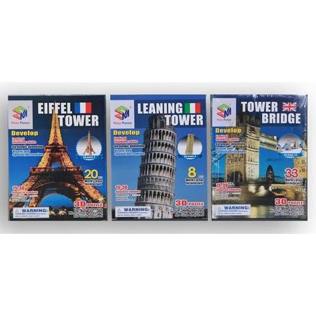 3 stuks 3D puzzels Pisa/Parijs/Londen