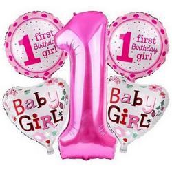 5 stuks helium ballonnen roze 1 jaar roze