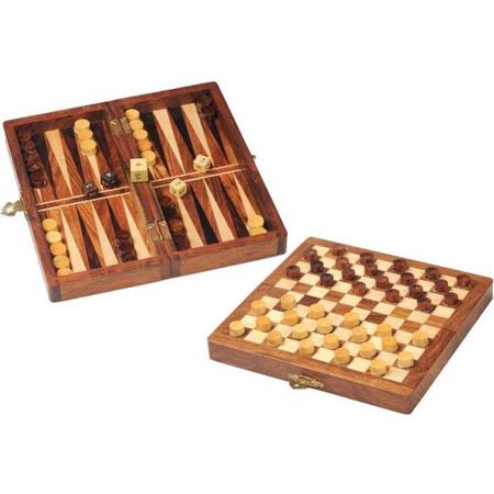 Damspel en backgammon magnetisch vouwbaar deluxe 18 x 18 x 2.5 cm