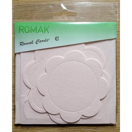 Romak Cards, 3 opzetkaarten bloem Zalm kleurig met envelop