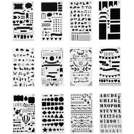 Handlettering Stencils - Grafische Decoratie Stencil - 12 stuks - 10x18 cm - 3 mm dik