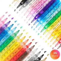 Stiften - Verfstiften - Acrylverf - Acryl stiften - Happy Stones - 35 stuks - 20 Kleuren - 2 maten