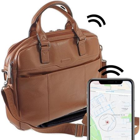 Safekeepers Leren Laptoptas Cognac - 15,6 Inch met GPS Blutooth Finder