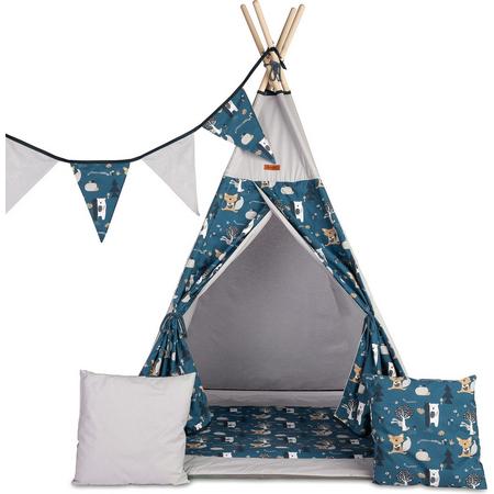 Sensillo Tipi Tent - Speeltent - Idianen Tent Kindertent - Indianentent Kinderen -speeltent 100% katoen / 105x105 x 180 cm Marine Blue