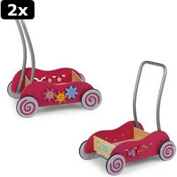2x Simply for Kids Houten Duwwagen Roze