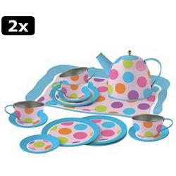 2x Simply for Kids Tinnen Theeservies Confetti met Koffertje