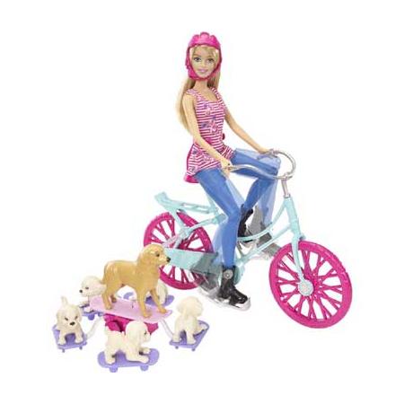Barbie met fiets en puppy