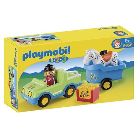 Playmobil 1.2.3 auto met paardenaanhanger - 6958