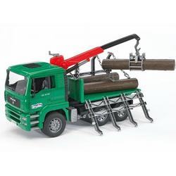   - man vrachtwagen voor houttransport met kraan en 3 boomstammen -   02769