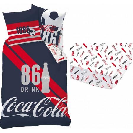 Coca Cola Sport - Dekbedovertrek - Eenpersoons - 140 x 200 cm - Blauw - Inclusief Hoeslaken