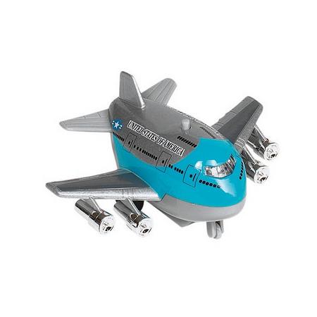 Goki Metalen Vliegtuig Met Geluid 9 cm Blauw Met Grijs