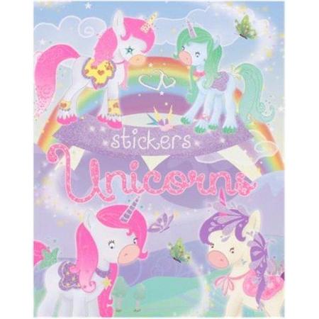 Glitter-kleurboek  Unicorns - Sticker-activiteitenboek - Stickerboek - Unicorn Blauw - Unicorn - Kleurrijke opdrachten - 32 paginas - incl. 4 stickervellen