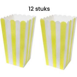 popcorn bakjes - Popcornbak geel - 12stuks - Popcornbakjes - chipsbakjes - snackbakjes kinderverjaardag - kinderfeestje - stevig papier - karton - 8.5cm breed - 16 cm hoog
