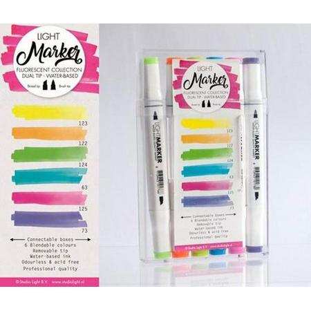 Fluorescent - Box 6 water based dual tip markers bright