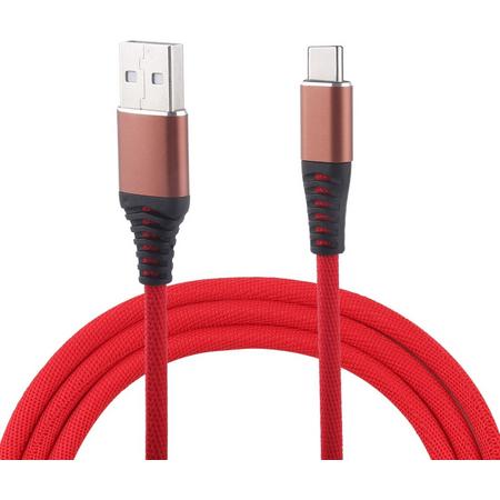 1m gevlochten kabel met doek USB A naar Type-C Data Sync-oplaadkabel, voor Galaxy, Huawei, Xiaomi, LG, HTC en andere slimme telefoons (rood)