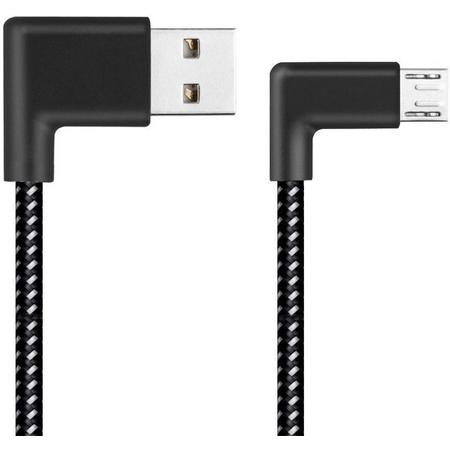 20 cm 2A USB naar Micro USB Weave Stijl Dubbele Elleboog Data Sync Oplaadkabel, voor Samsung / Huawei / Xiaomi / Meizu / LG / HTC (zwart)