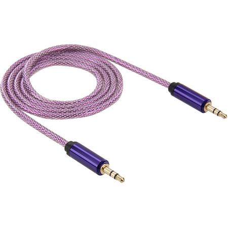 3,5 mm Male-Male Plug Jack Stereo Color Mesh Audio AUX-kabel voor iPhone, iPad, Samsung, MP3, MP4, geluidskaart, tv, radio-recorder, enz. Kabellengte: ongeveer 1m (paars)