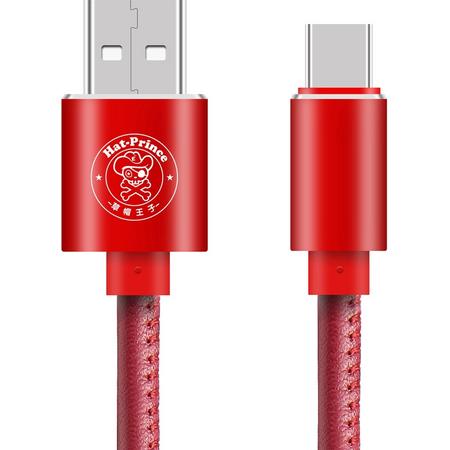 ENKAY Hat-Prince 1m 2A PU leer Type-C naar USB Data Sync oplaadkabel, voor Samsung / Huawei P9 / Xiaomi 5 / Meizu Pro 5 / LG / HTC en andere smartphones (rood)