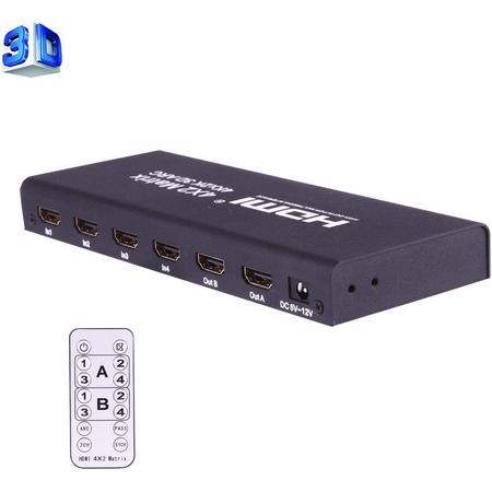 HDMI 4x2 Matrix-switcher / splitter met afstandsbediening, ondersteuning ARC / MHL / 4Kx2K / 3D, 4-poorten HDMI-ingang, 2 poorten HDMI-uitgang
