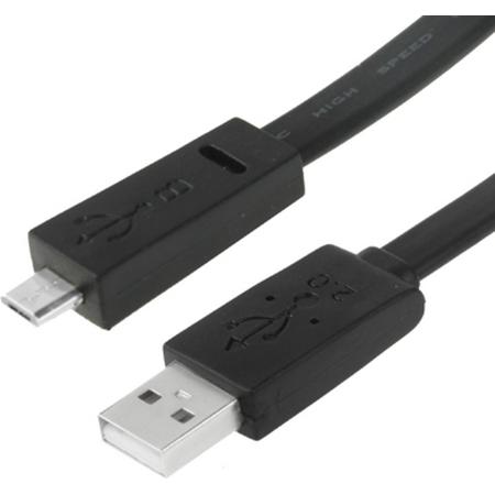 Hoge kwaliteit Noodle Style USB 2.0 naar micro USB Male Adapterkabel voor Galaxy S IV / i9500 / S III / i9300 / Note II / N7100 / i9220 / i9100 / i9082 / Nokia / LG / BlackBerry / HTC One X / Amazon Kindle / Sony Xperia enz., lengte: 1,5 m (zwart)