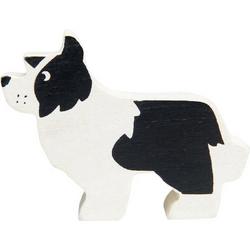 hond 6 cm hout zwart/wit