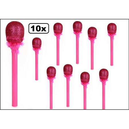10x Microfoon pink glitter met bont