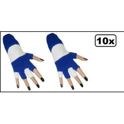 10x Paar Vingerloze handschoen blauw/wit