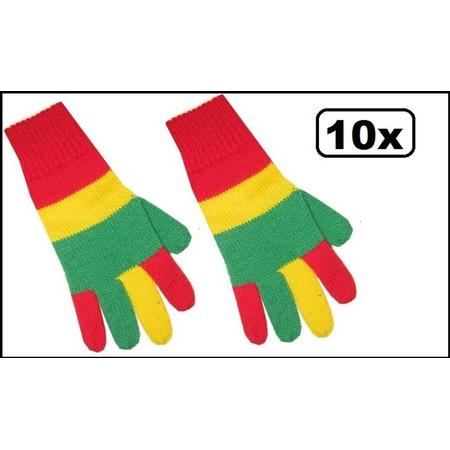 10x Paar handschoenen rood/geel/groen