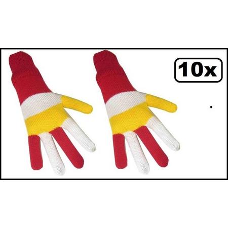 10x Paar handschoenen rood/wit/geel