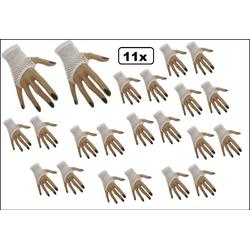 11x Paar Nethandschoen kort vingerloos wit
