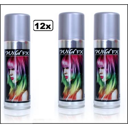 12x Haarspray zilver 125 ml