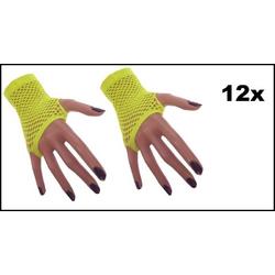 12x Paar Nethandschoen kort vingerloos fluor geel