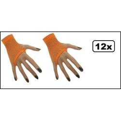 12x Paar Nethandschoen kort vingerloos fluor oranje
