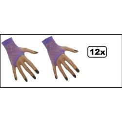 12x Paar Nethandschoen kort vingerloos fluor paars