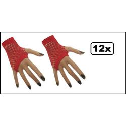 12x Paar Nethandschoen kort vingerloos rood