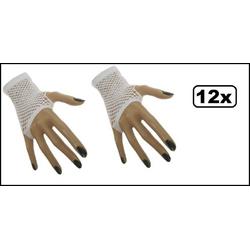 12x Paar Nethandschoen kort vingerloos wit