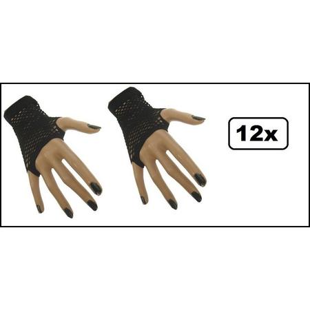 12x Paar Nethandschoen kort vingerloos zwart