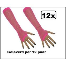 12x Paar Nethandschoenen lang vingerloos fluor pink