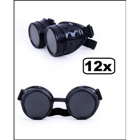 12x Steampunk bril zwart