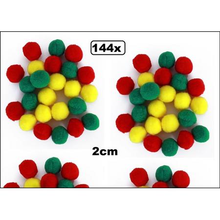 144x Pom pom rood/geel/groen 2 cm