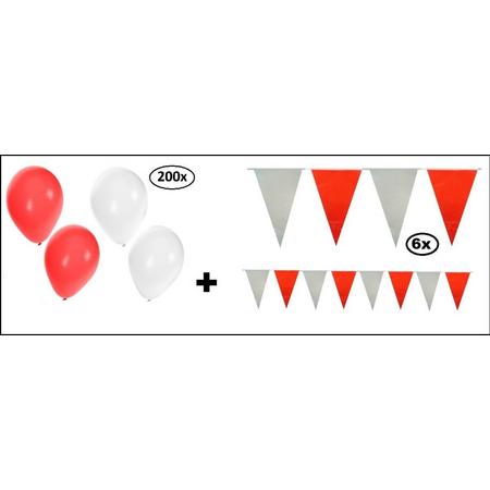 200x Ballonnen rood/wit en 6x Vlaglijn rood/wit