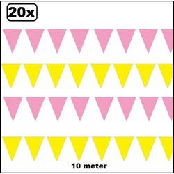 20x Vlaggenlijn geel en roze 10 meter