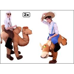 2x Kostuum Rijdend op kameel en Rijdend op stier