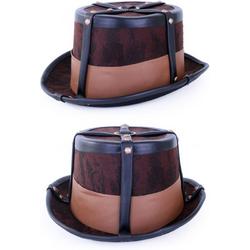 2x Steampunk hoed bruin decoratief met elastieke band