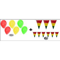 300x Ballonnen en 6x Vlaglijn rood/geel/groen