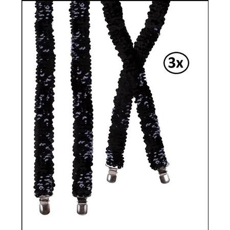 3x Bretel zwart pailetten