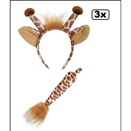 3x Giraf haarbeugel met staart luxe