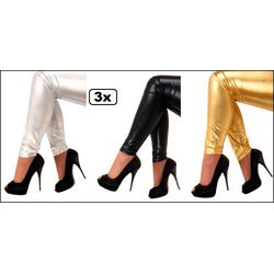 3x Legging metallic zwart/goud/zilver L/XL